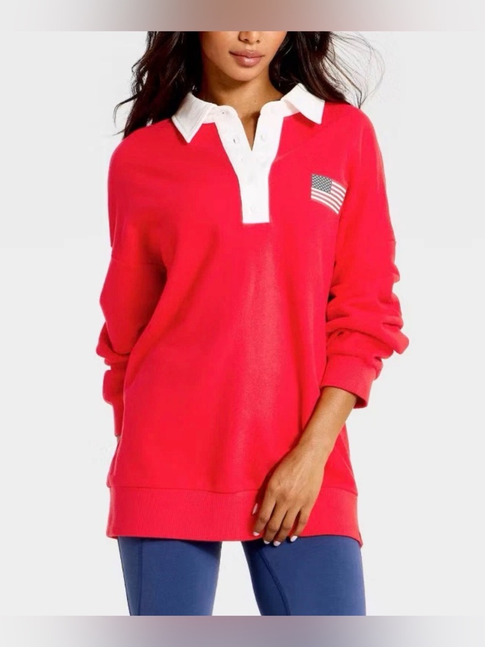 Red Rugby-Style Pullover Sweater with White Collar